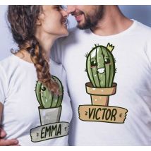 Camiseta de parejas cactus con nombre