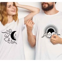 Tee shirt couple Lune, soleil et nuages