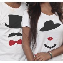 T-shirt couple bouche dessin animé moustache