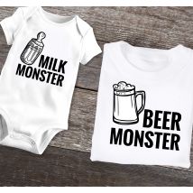 Tee shirt pere et fils Monstre de bière et de lait
