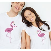 Tee shirt couple Flamants roses amoureux