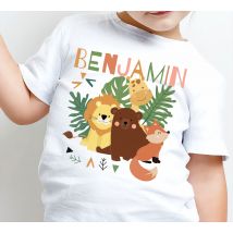T-shirt enfant Prénom Animaux sauvages mignons avec feuilles