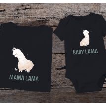 T shirt mere fille Bébé lama et mère lama