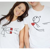 T-shirt couple cœur et aimant