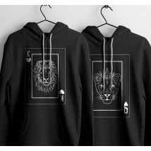 Pull couple carte de jeux avec un lion
