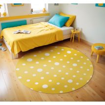 Tapis vinyle jaune à pois blanc