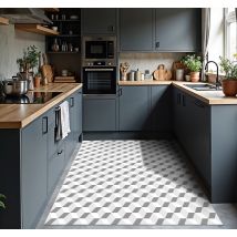 Tapis vinyle cuisine cubes gris