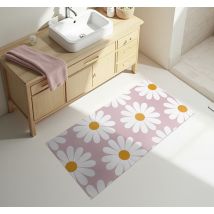 Tapis vinyle salle de bain marguerite sur fond rose