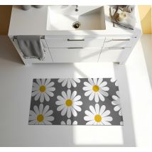 Tapis vinyle salle de bain marguerite sur fond gris