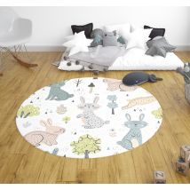 Tapis vinyle rond chambre bébé dessins lapins