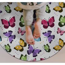 Tapis vinyle rond motif papillons colorés