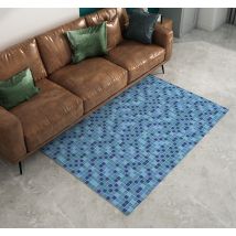 Tapis en vinyle géométrique motif à carreaux bleus