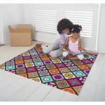 Tapis de vinyle de carreaux de fleurs colorées