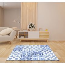 Tapis en vinyle carreaux de ciment effet carrelage bleu