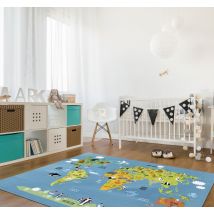Tapis vinyle enfants carte du monde animal