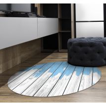 Tapis vinyle blanc et bleu bois