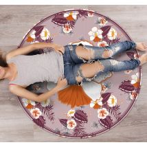 Tapis de salon rond à fleurs colorées