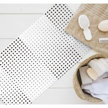 Tapis vinyle salle de bain blanc à pois noirs
