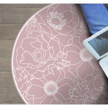 Tapis vinyle salle de bain rond motif fleurs roses élégantes