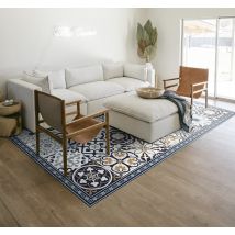 Tapis vinyle carreaux de ciment bleu et jaune