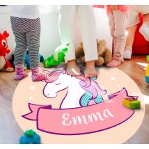 Tapis vinyle Licorne avec prénom personnalisé dessin à la main