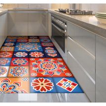 Tapis cuisine carreaux floraux colorés