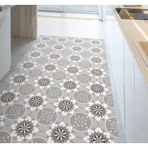 Tapis vinyle cuisine carrelage fleurs au sol