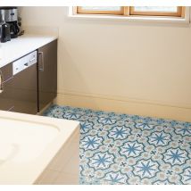Tapis vinyle vintage Beija bleu et marron