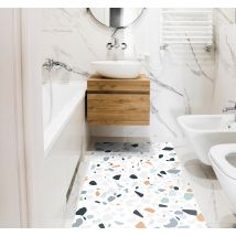 Tapis vinyle salle de bain mosaïque blanc et noir