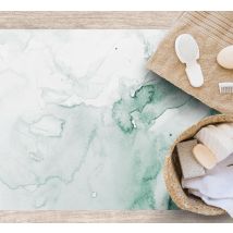 Tapis vinyle salle de bain moderne aquarelle blanc et vert