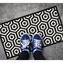 Tapis vinyle salle de bain diagonales et figures noires