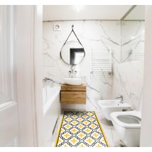Tapis vinyle carreaux de ciment gris et jaunes