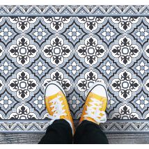 Tapis vinyle cuisine carreaux de ciment bleu clair