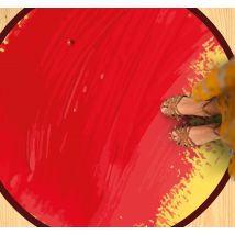 Tapis vinyle design moderne peinture rouge fond jaune