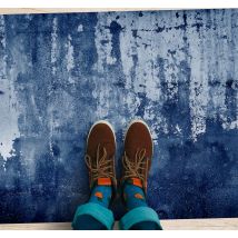 Tapis salon Look usé bleu "style industriel"
