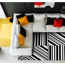 Tapis vinyle salon noir et blanc rayures