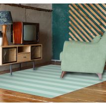 Tapis vinyle salon vert d'eau rayures