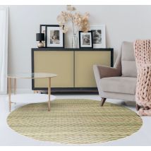 Tapis vinyle salon rond imitation paille tressée