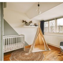 Tapis vinyle rond chambre bébé osier style bohème