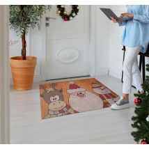 Tapis vinyle entrée noël renne et bonhomme de neige