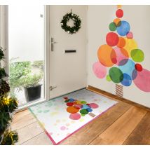 Tapis vinyle entrée arbre de noël bulles de couleurs