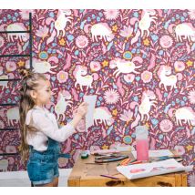 Papier peint enfant Animaux motif licornes magnifiques