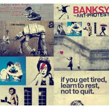 Papel pintado salón collage Banksy grafiti