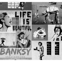 Papel pintado moderno Banksy escala grises