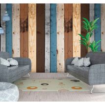 Papel pintado salón imitación madera rayas coloridas