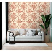 Papier peint vintage motif floral style Toile de Jouy