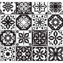 Papier peint carrelage arabesques noires et blanches