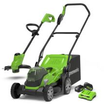 Greenworks 24V/48V Greenworks 48V 36cm Cordless Lawnmower PLUS 24V 25cm Line Trimmer (2 x 4AH Battery & 2A Twin Charger)