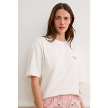 Koszulka z krótkim rękawem z napisem "love is all" z bawełny - L - white - Etam