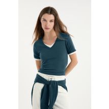 Etam - V-hals T-shirt met katoen - TANDEM - L - Emerald - femme